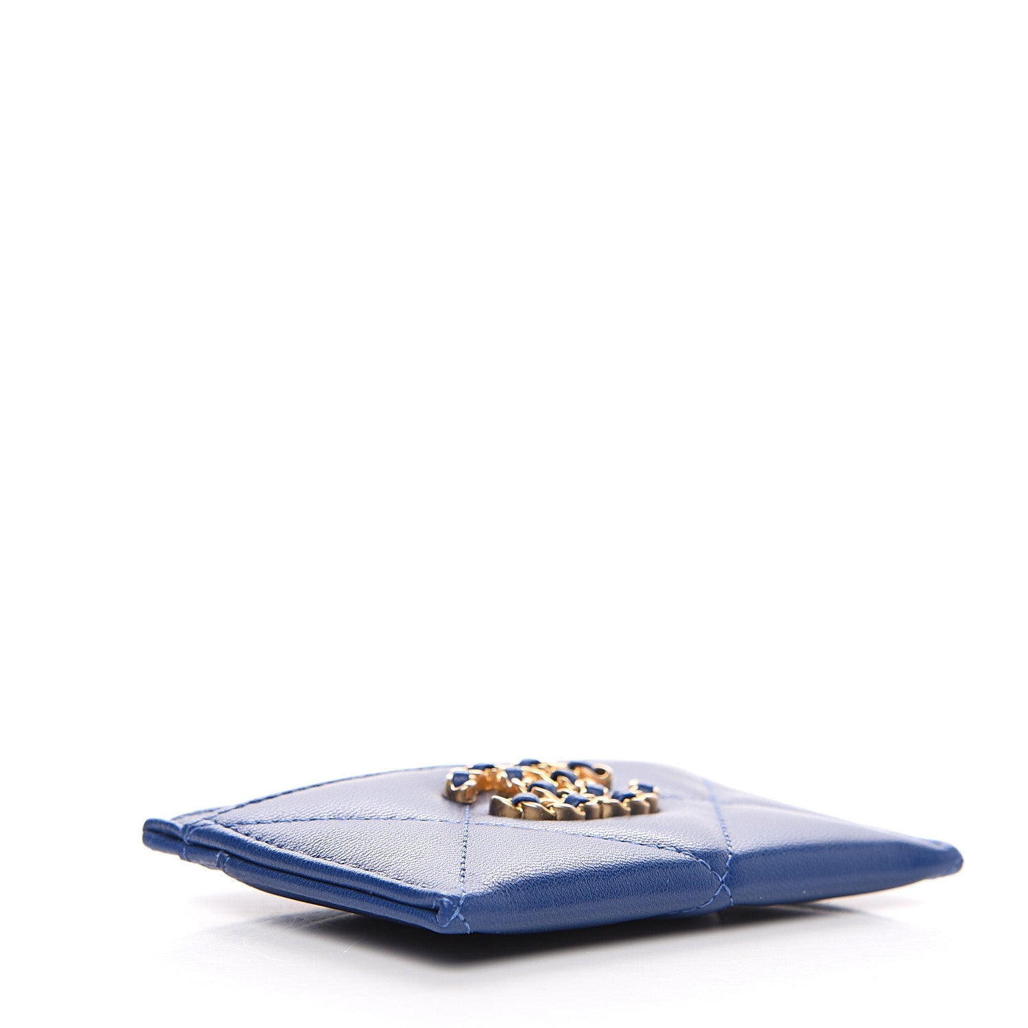 Chanel Shiny Goatskin Quilted Chanel 19 Card Holder Dark Blue 3 of 9