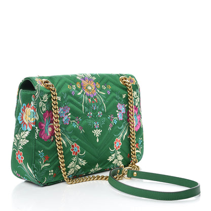 Gucci Jacquard Matelasse Floral Medium GG Marmont Shoulder Bag Green 3 of 15