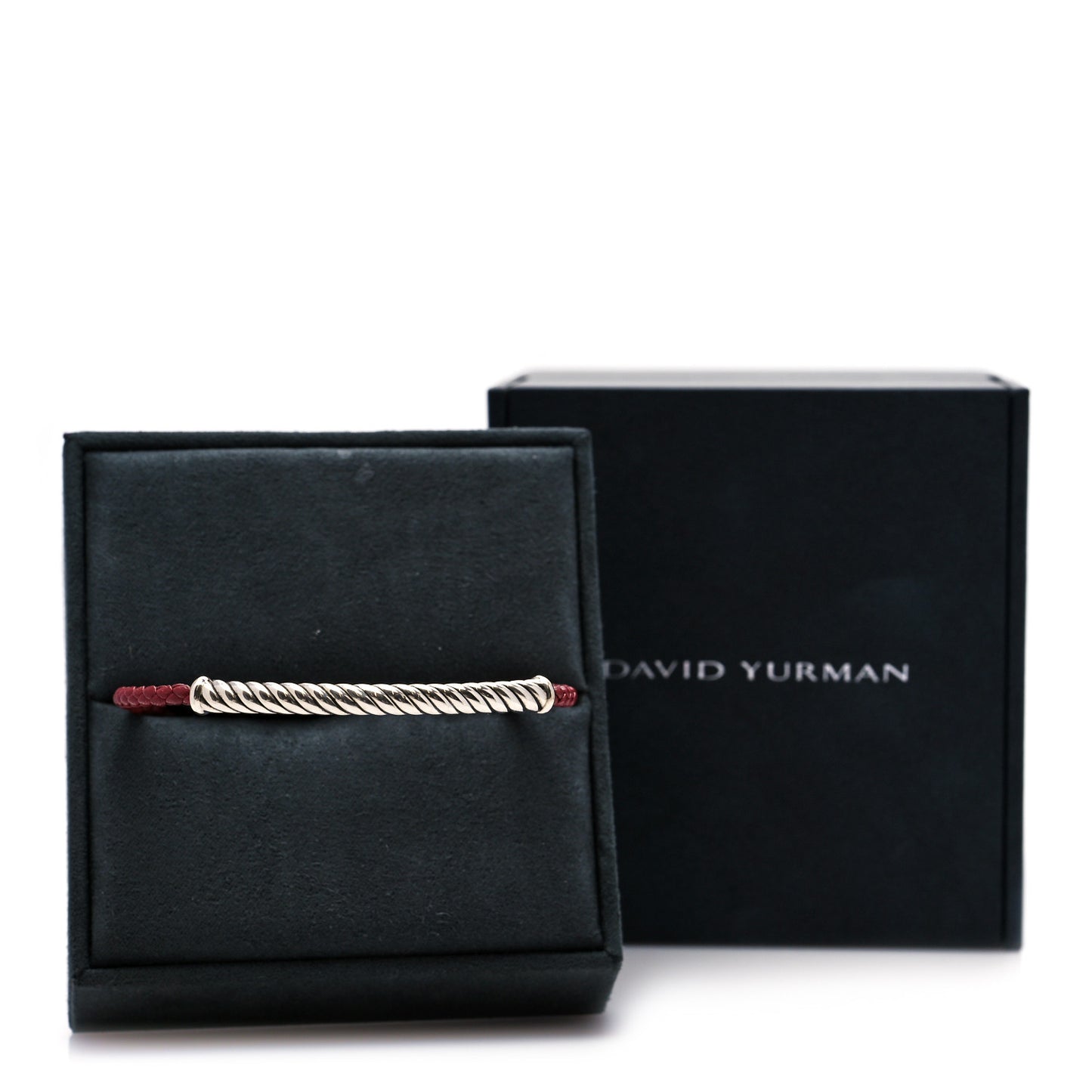 Sterling Silver Leather Cable Metro Bracelet Red