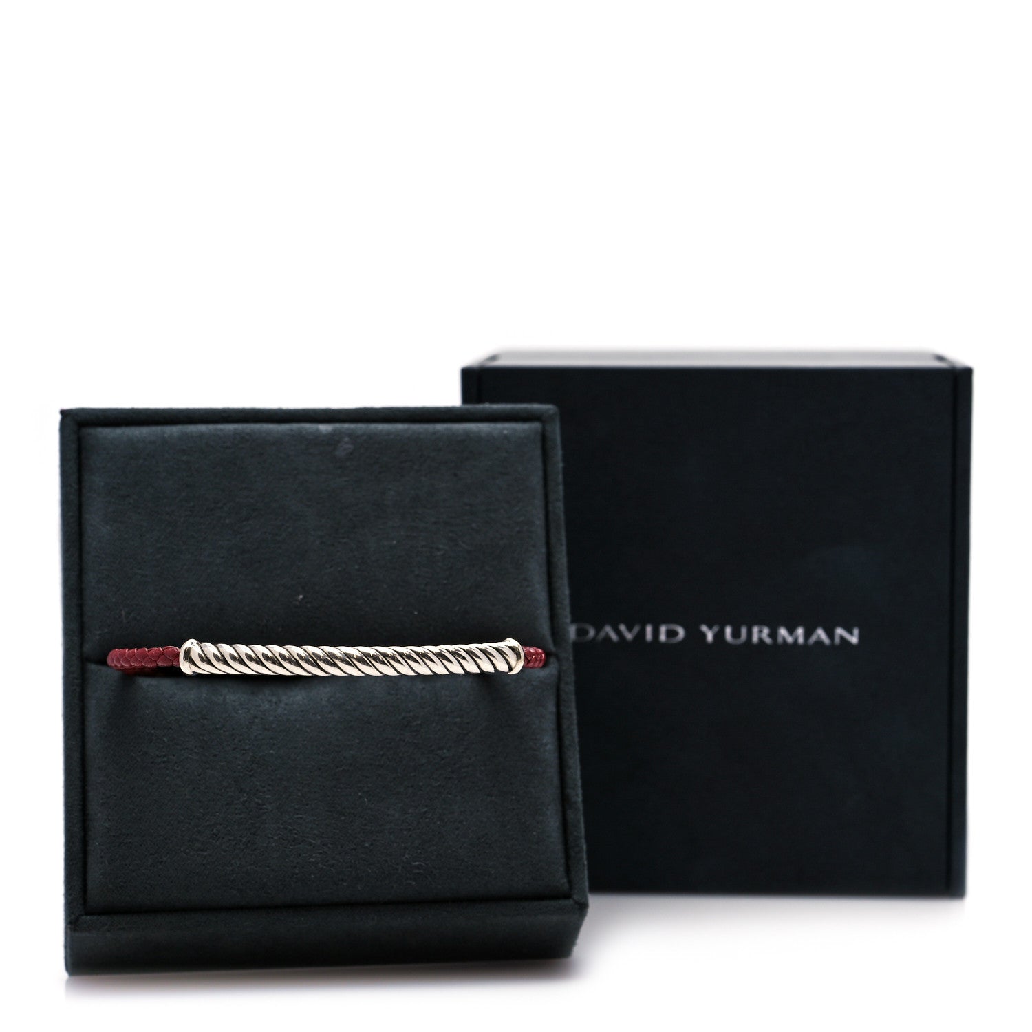 David Yurman Sterling Silver Leather Cable Metro Bracelet Red 4 of 4