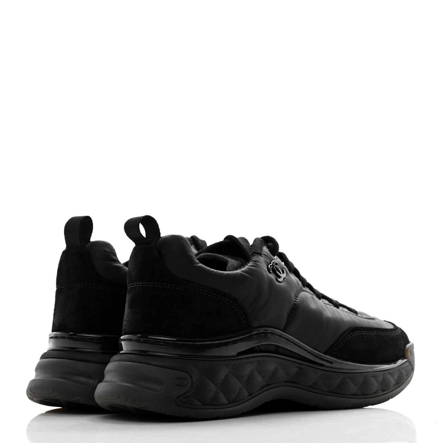 Nylon Suede Calfskin CC Sneakers 35.5 Black