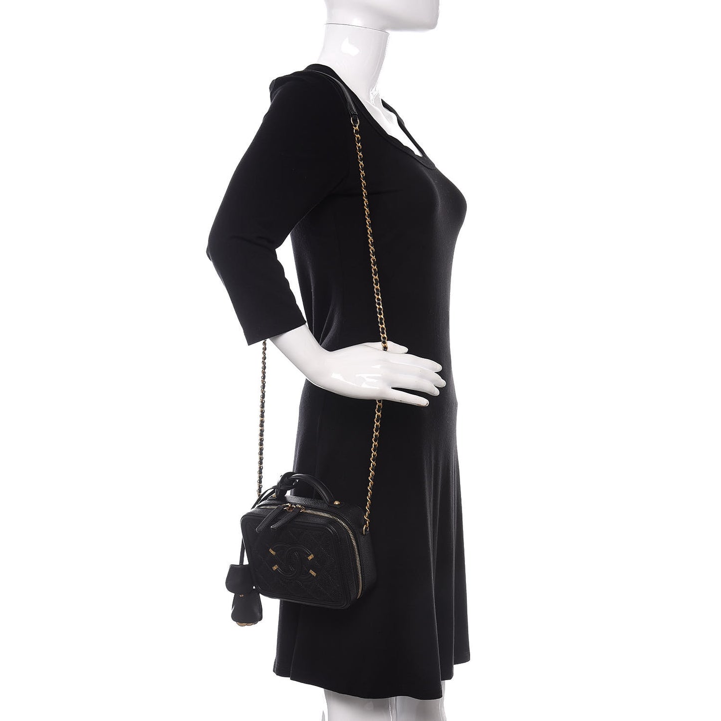 Caviar Quilted Small CC Filigree Vanity Case Black
