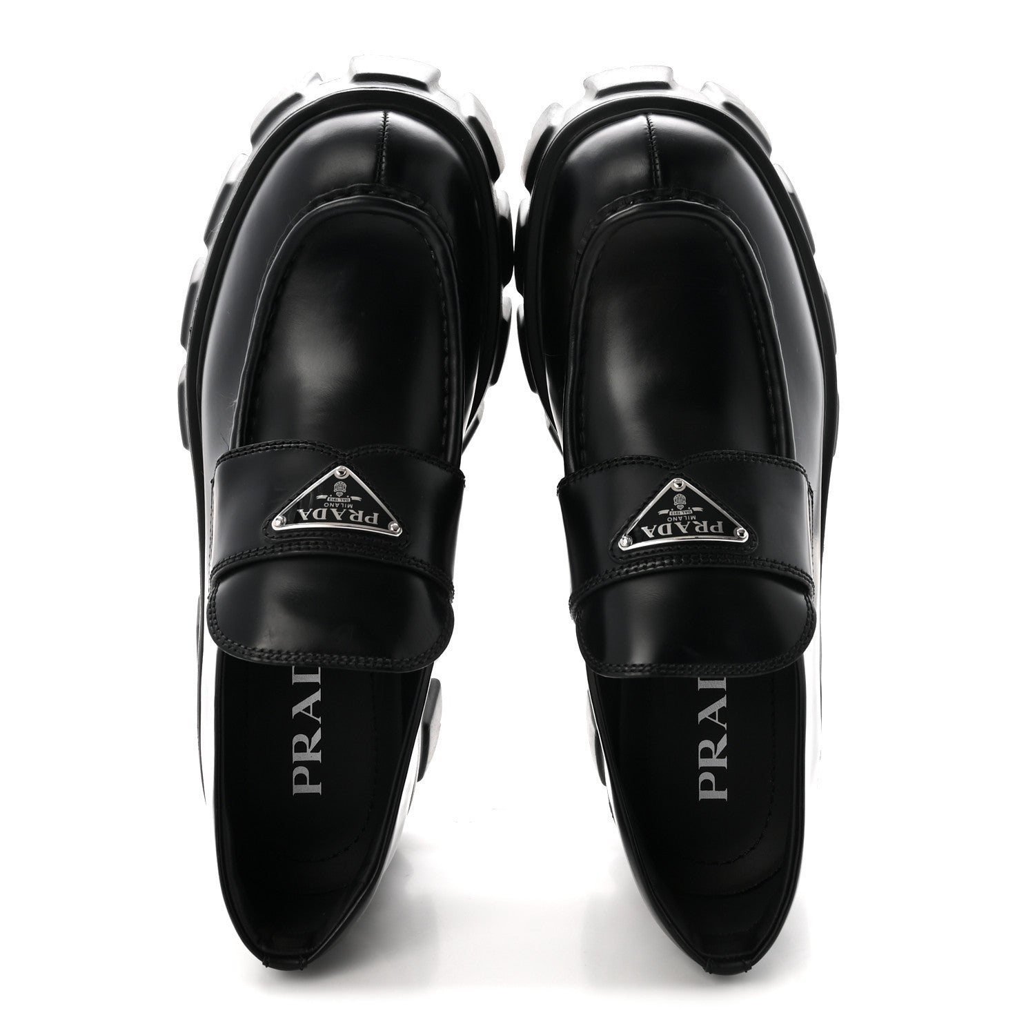Prada Spazzolato Rois Metal Triangle Logo Monolith 55mm Loafers 38.5 Black 2 of 9