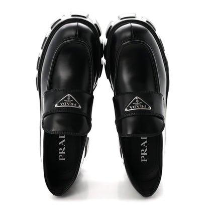 Prada Spazzolato Rois Metal Triangle Logo Monolith 55mm Loafers 38.5 Black 2 of 9