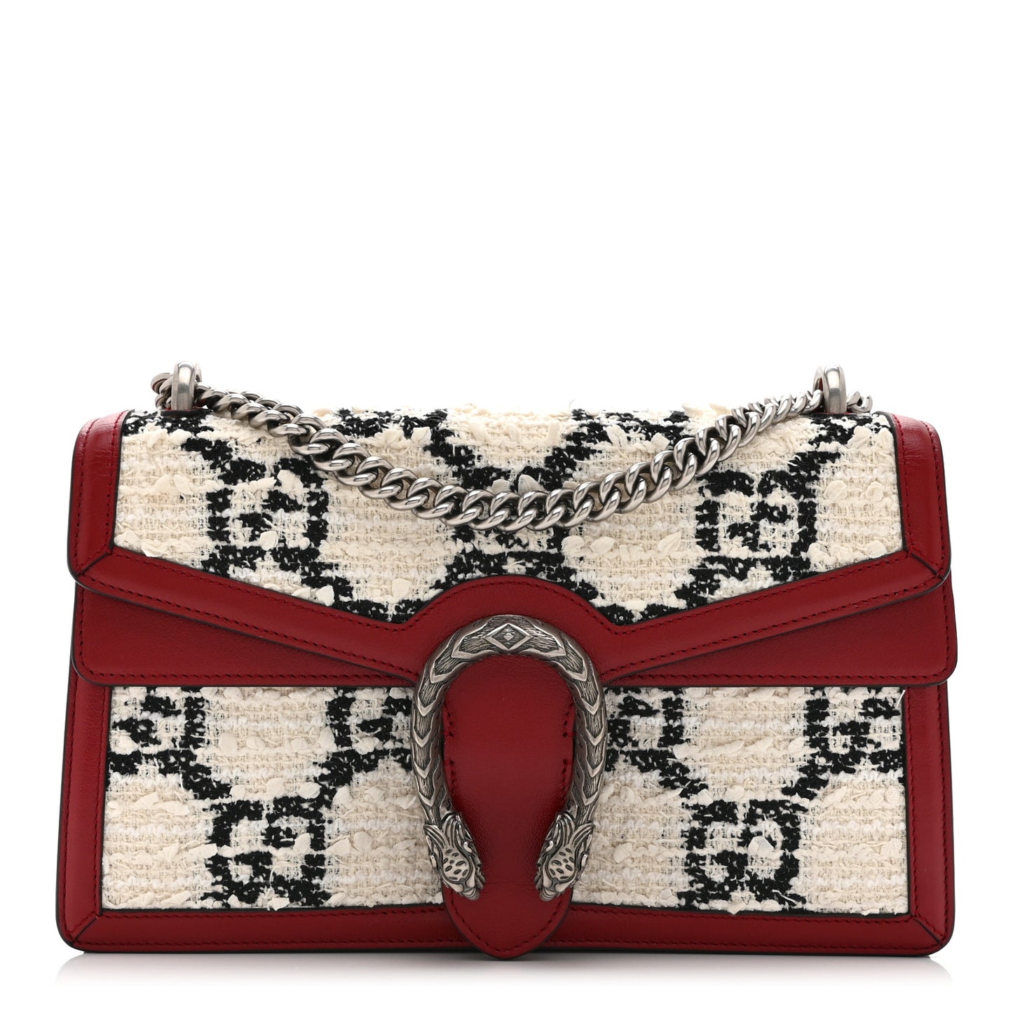 Tweed GG Monogram Small Dionysus Shoulder Bag White Black Romantic Cherry