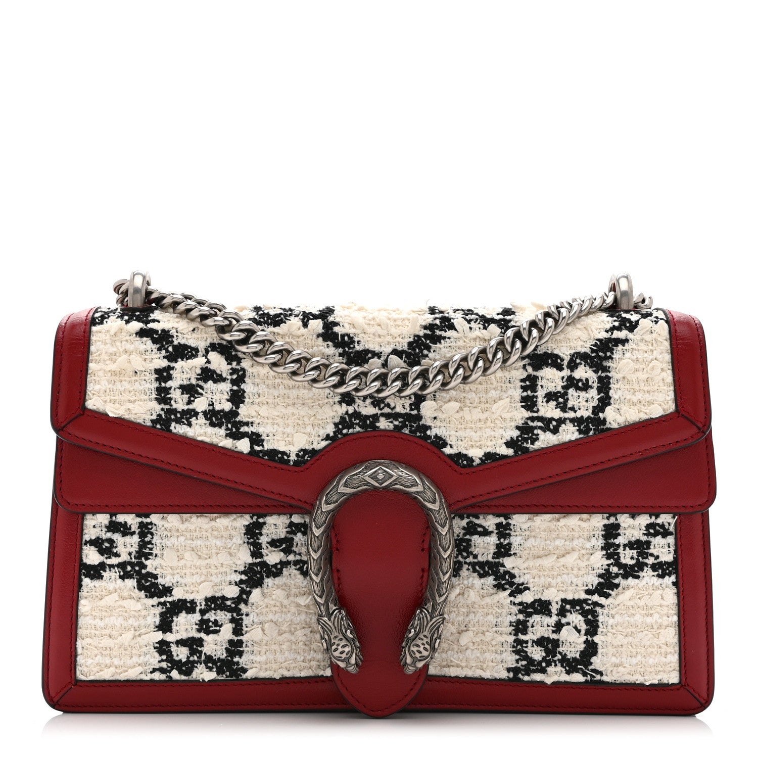 Gucci Tweed GG Monogram Small Dionysus Shoulder Bag White Black Romantic Cherry 1 of 11