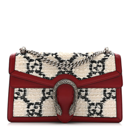 Gucci Tweed GG Monogram Small Dionysus Shoulder Bag White Black Romantic Cherry 1 of 11