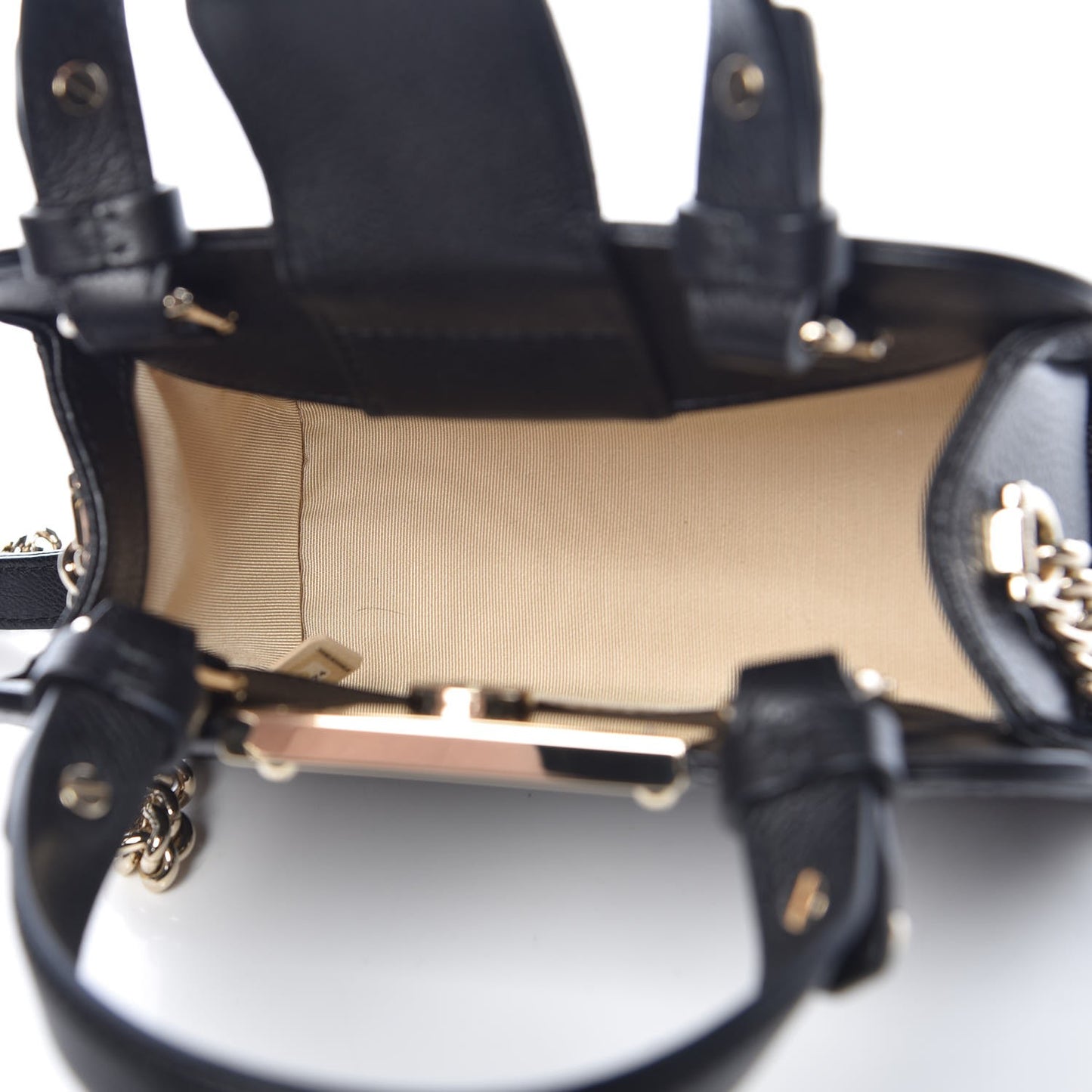 Grained Calfskin Stitched Mini Label Click Shopper Tote Black