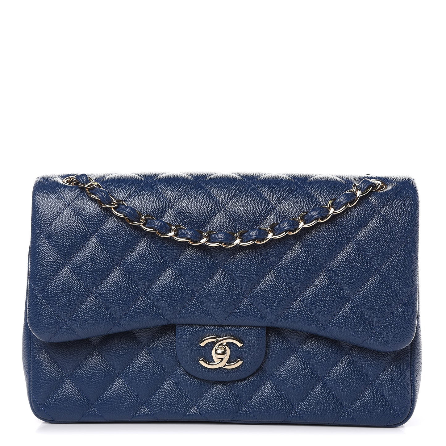 Caviar Quilted Jumbo Double Flap Navy