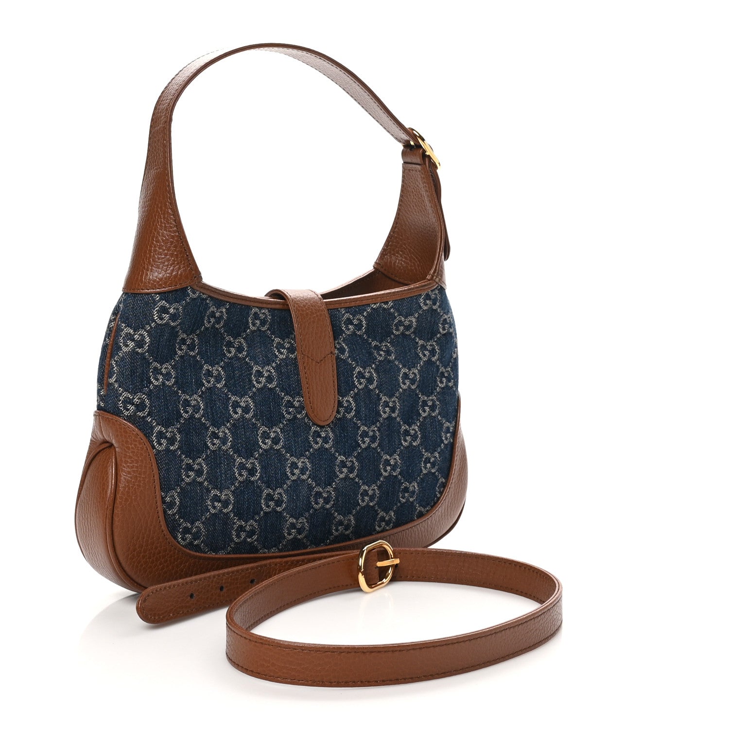 Gucci New Denim GG Monogram Calfskin Small Jackie 1961 Hobo Blue Tea Cuir 2 of 10