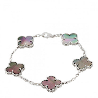 Van Cleef & Arpels 18K White Gold Grey Mother of Pearl 5 Motifs Vintage Alhambra Bracelet 1 of 7