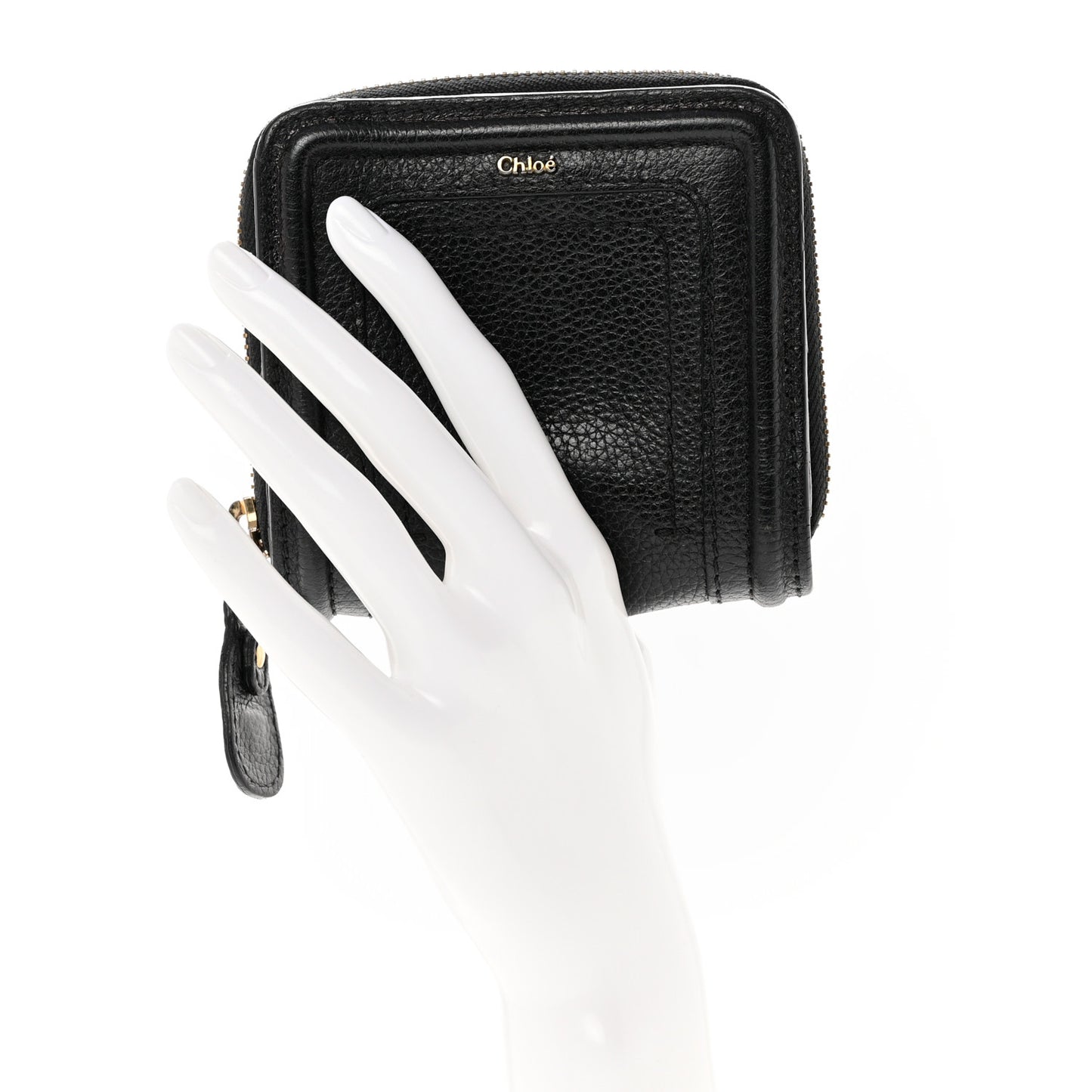 Grained Calfskin Compact Zip Around Wallet Black
