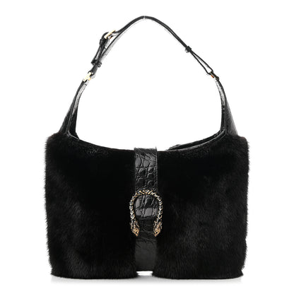 Gucci Mink Fur Crocodile Dionysus Hobo Black 1 of 11