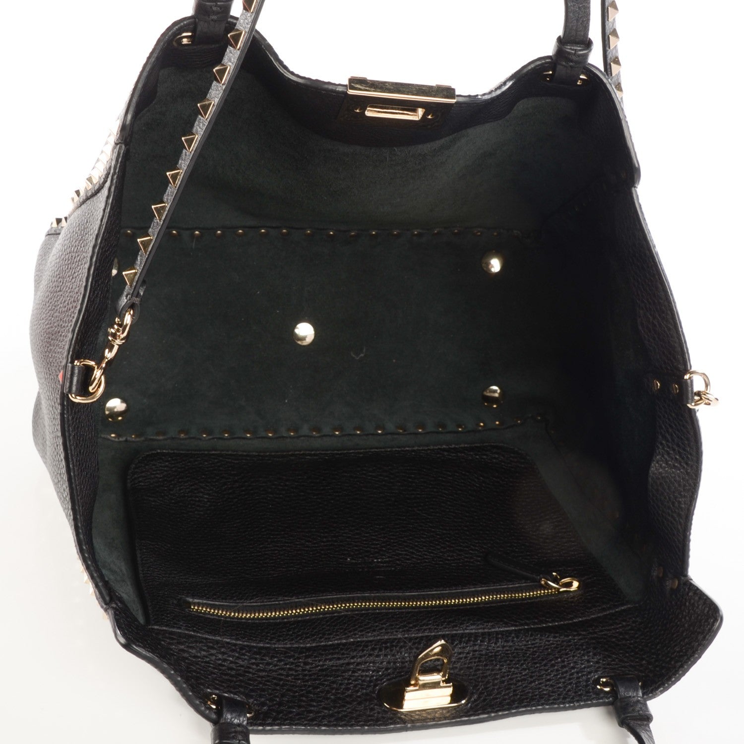 Valentino Garavani Alce Printed Calfskin Medium Rockstud Tote Black 6 of 10