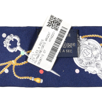 Hermes Silk Les Cles A Pois Twilly Marine Gris Argent 3 of 4