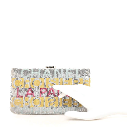 Chanel Sequin Satin Embroidered La Pausa Evening Clutch Silver Yellow Pink 2 of 7