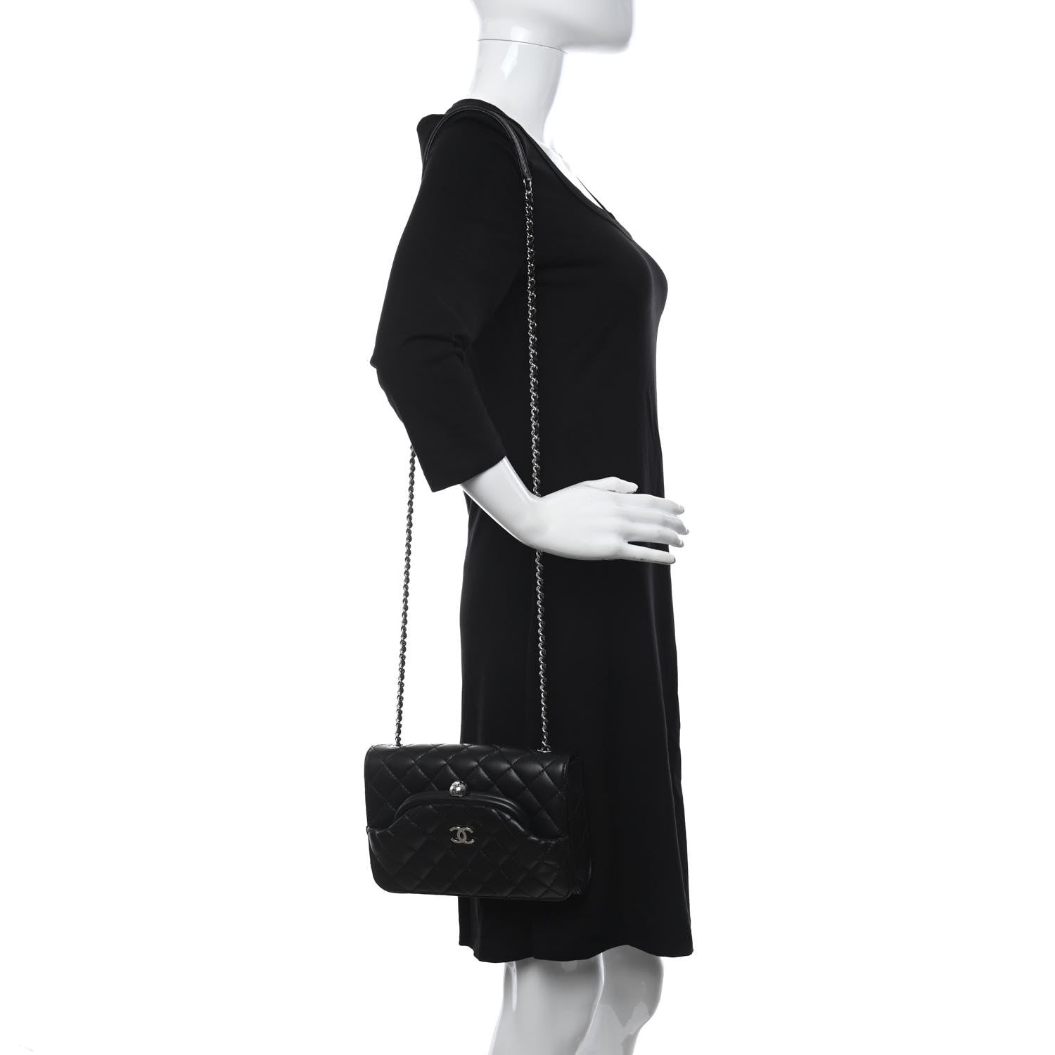 Chanel Lambskin Quilted Kiss Lock Flap Bag Black 3 of 13