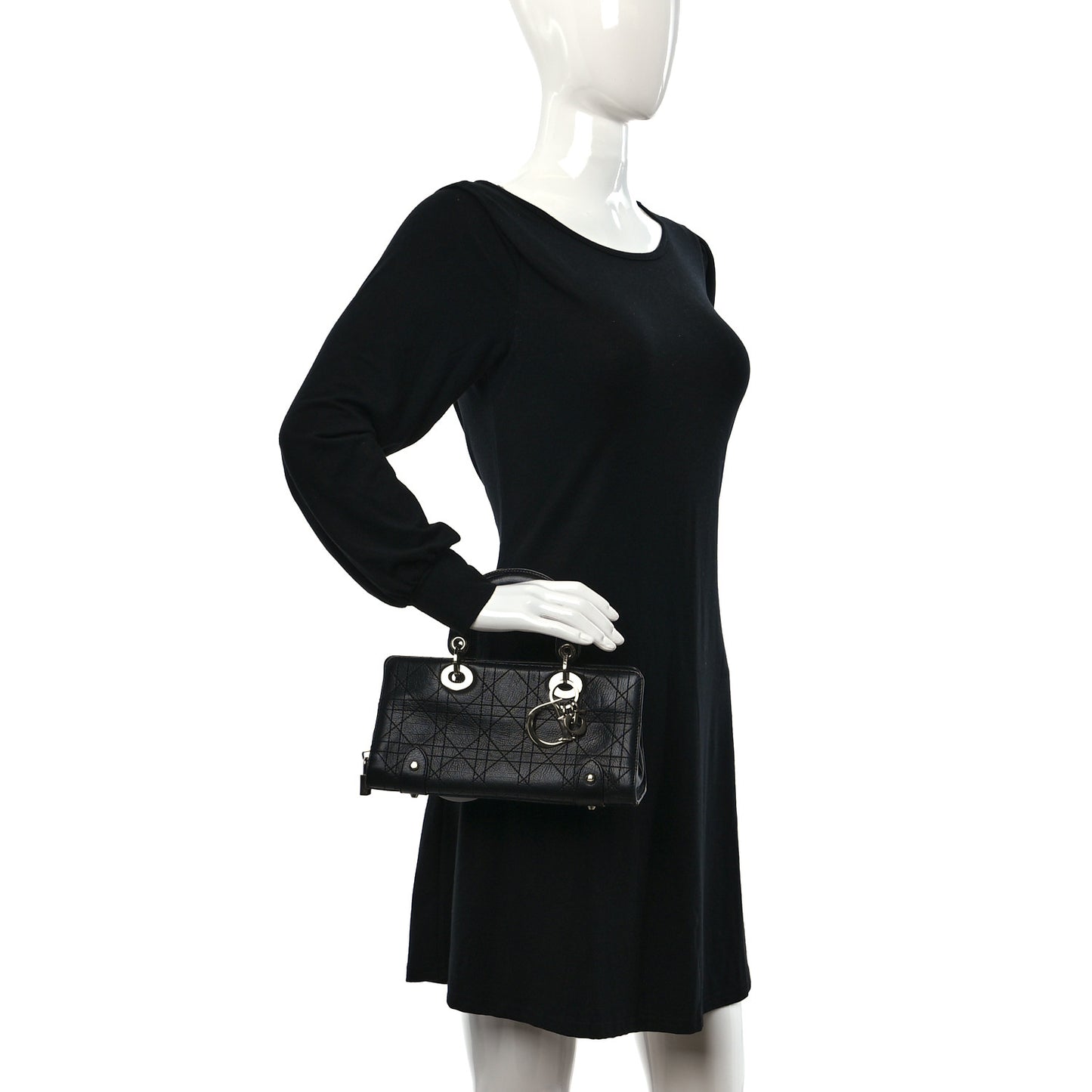 Calfskin Cannage Stitched Small East West Lady Dior Black