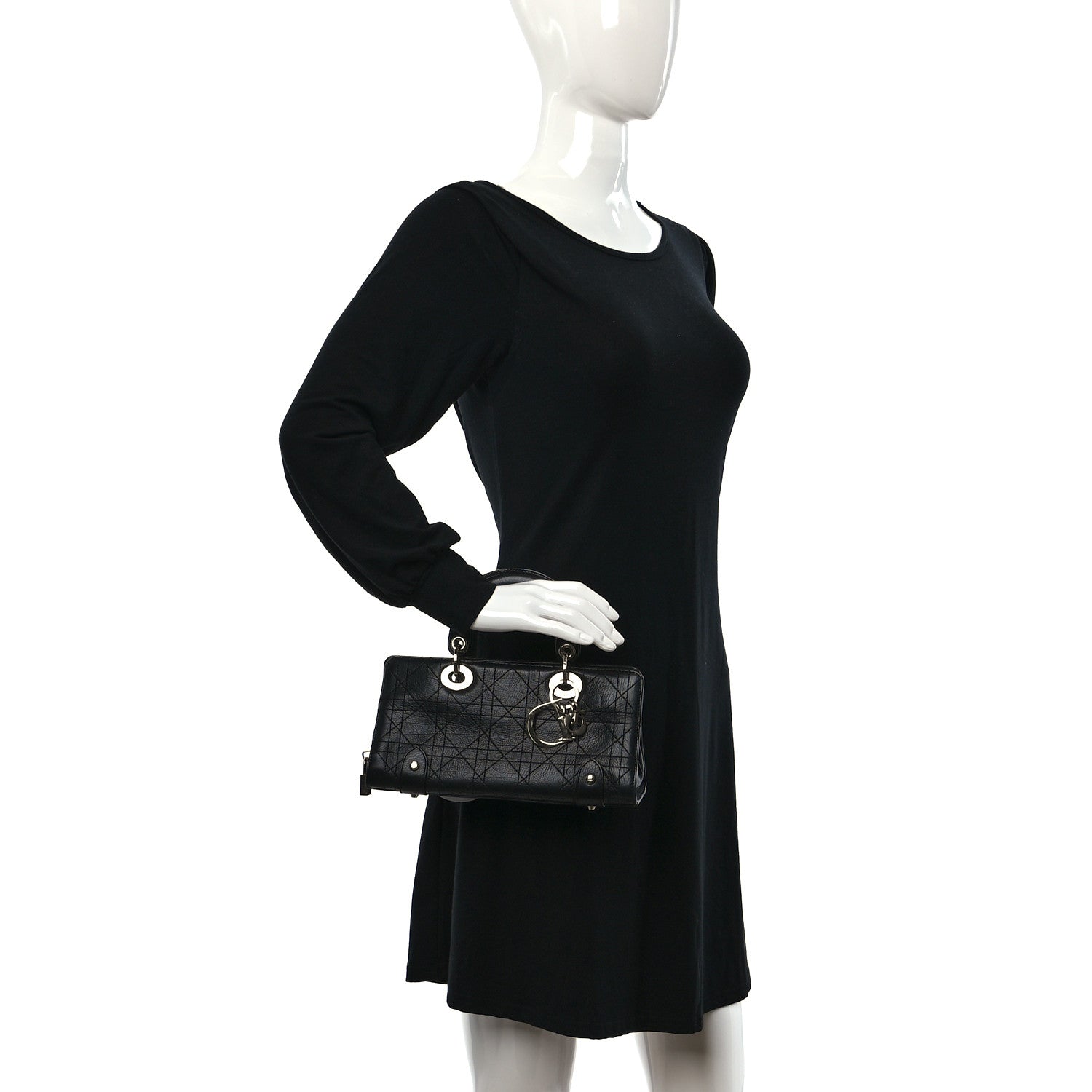 Christian Dior Calfskin Cannage Stitched Small East West Lady Dior Black 2 of 11