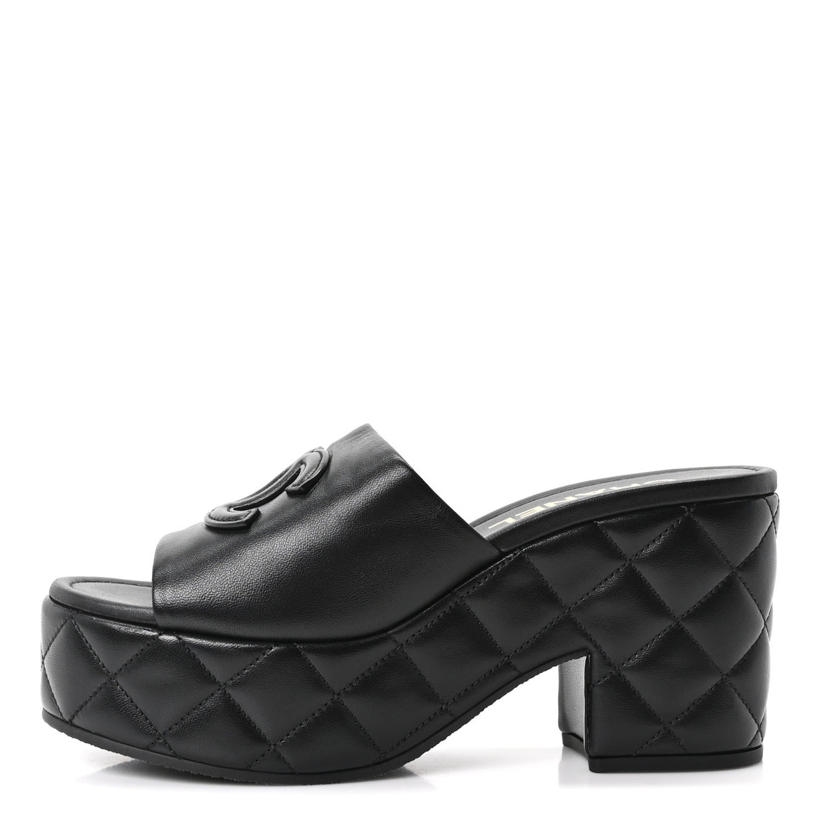 Lambskin Quilted CC Platform Mules 38.5 Black