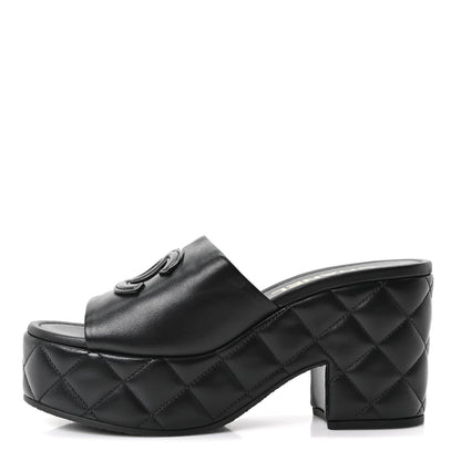 Chanel Lambskin Quilted CC Platform Mules 38.5 Black 1 of 10