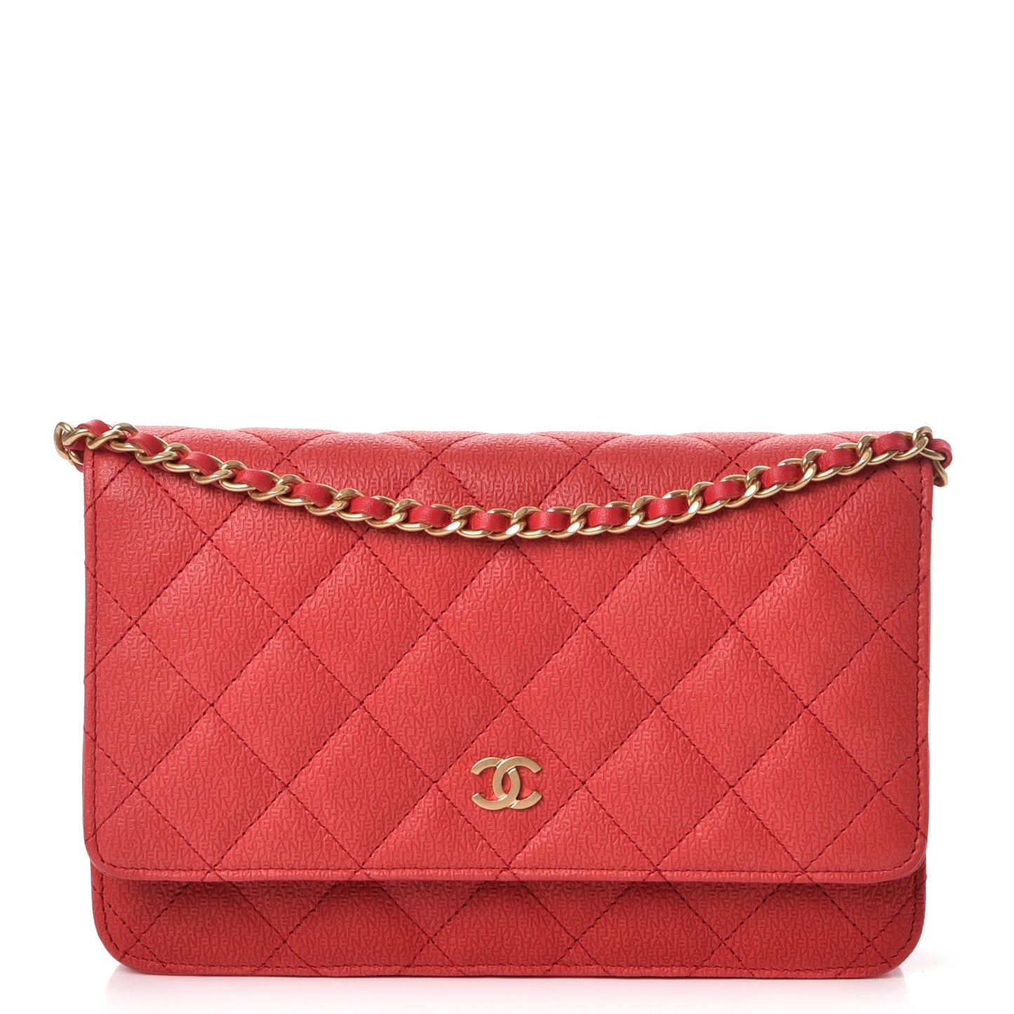 Letter Calfskin Embossed Quilted Wallet On Chain WOC Red