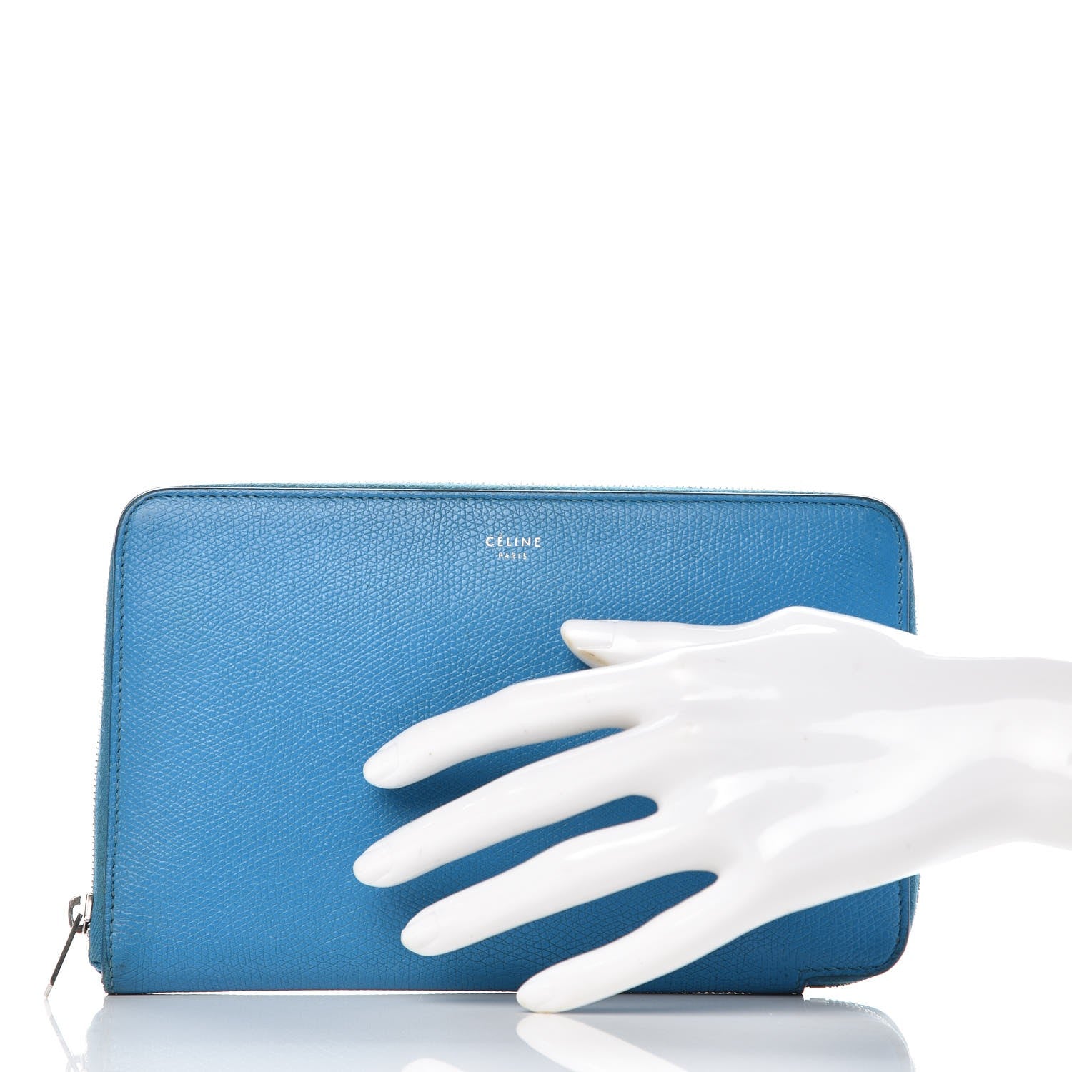 Celine Drummed Calfskin Zip Around Organizer Wallet Turquoise 2 of 17