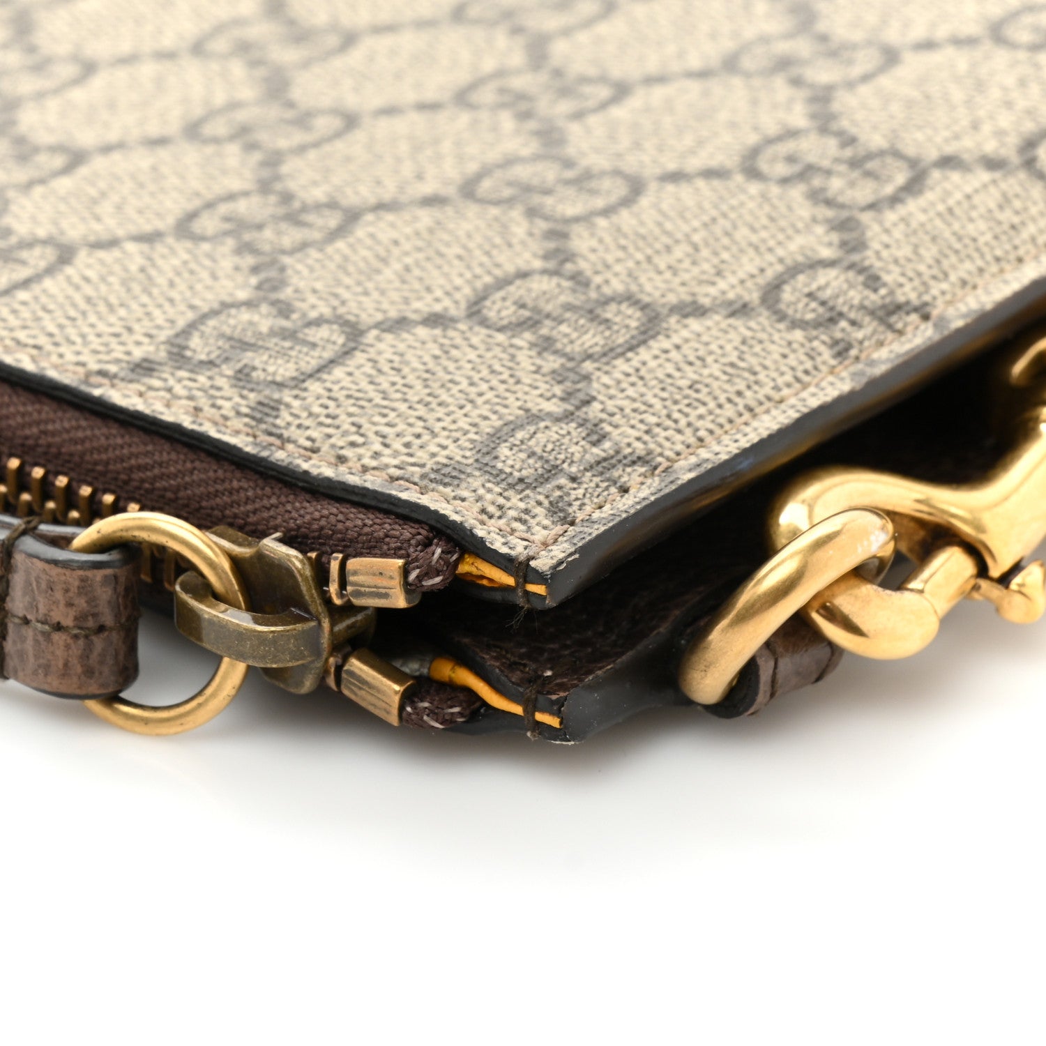 Gucci GG Supreme Monogram Neo Vintage Zip Wristlet Pouch Beige New Acero Crop 10 of 12
