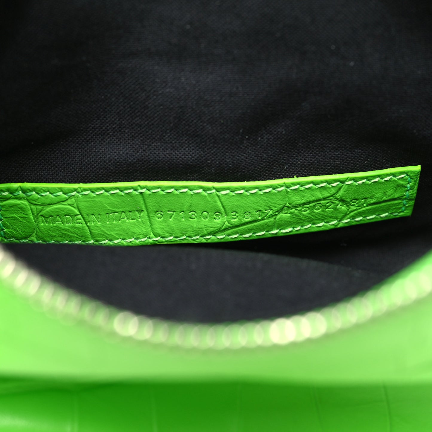 Extra Supple Calfskin Crocodile Embossed Le Cagole Shoulder Bag XS Acid Green