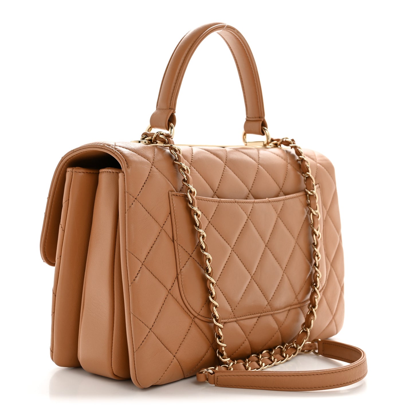 Lambskin Quilted Medium Trendy CC Flap Dual Handle Bag Camel