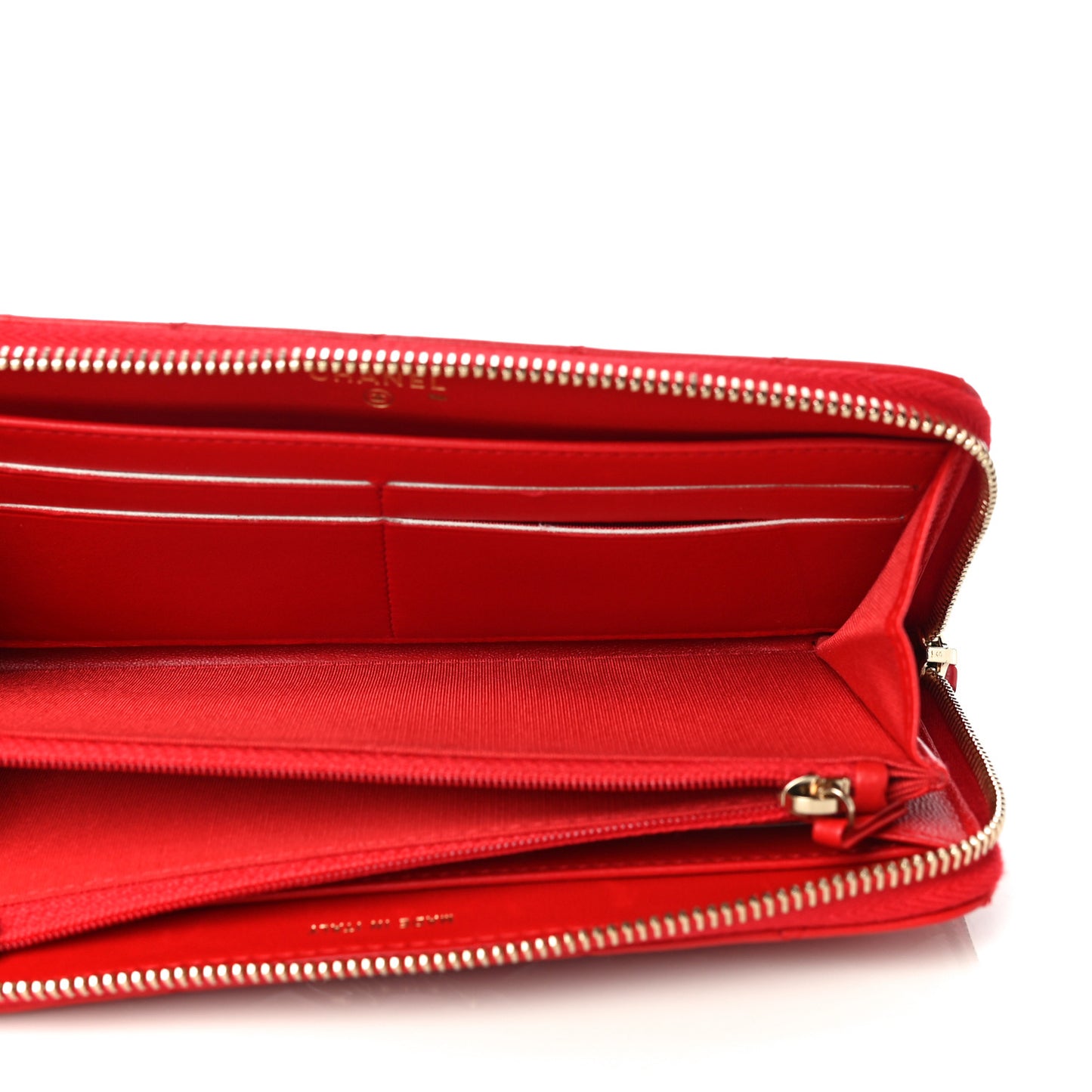 Lambskin Quilted Camellia Zip Around Wristlet Wallet Red