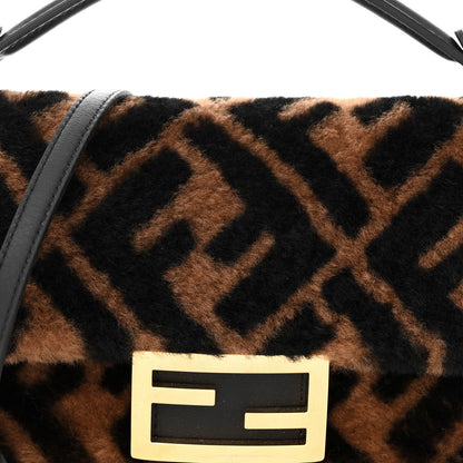 Fendi Shearling Vitello Dolce Macro FF 1974 Mini Baguette Tobacco Black 7 of 10