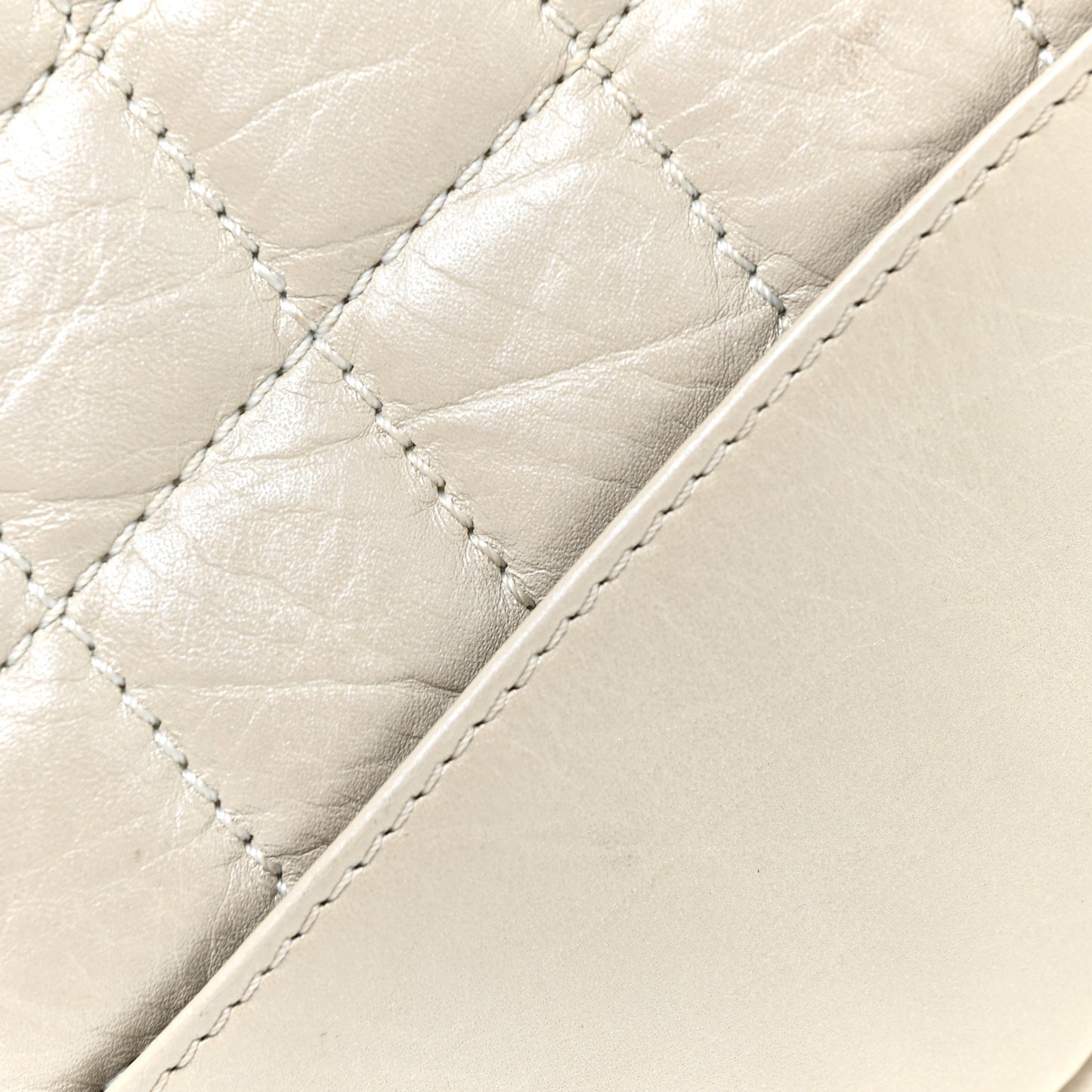 Aged Calfskin Quilted Cotton Club Pochette White