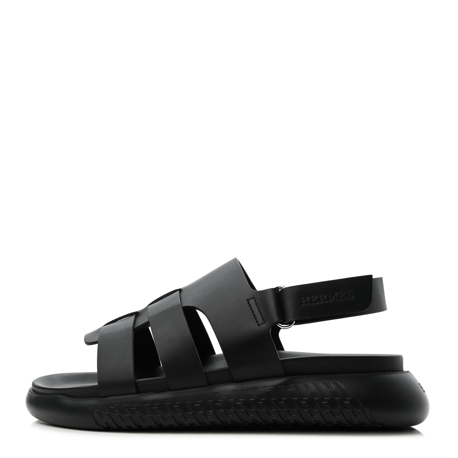 Hermes Calfskin Rubber Mens Doha Sandals 40 Black 1 of 8