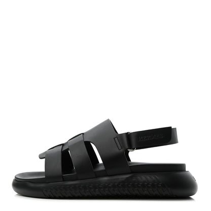 Hermes Calfskin Rubber Mens Doha Sandals 40 Black 1 of 8