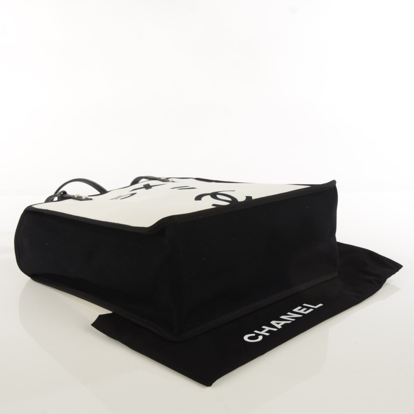Canvas Calfskin Let's Demonstrate Small Tote White Black