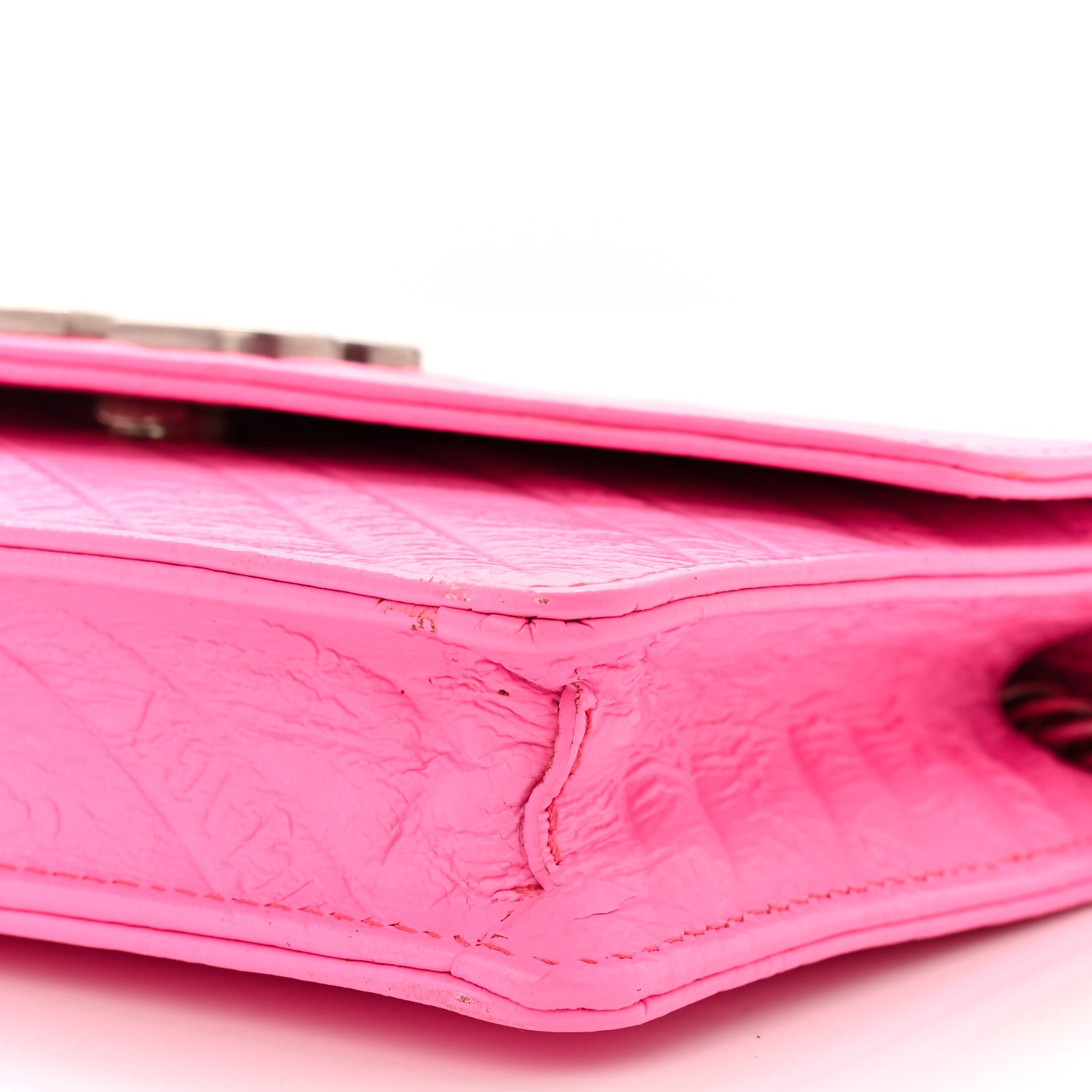 Balenciaga Shiny Goatskin Logo Embossed BB Wallet On Chain Acid Pink 9 of 12