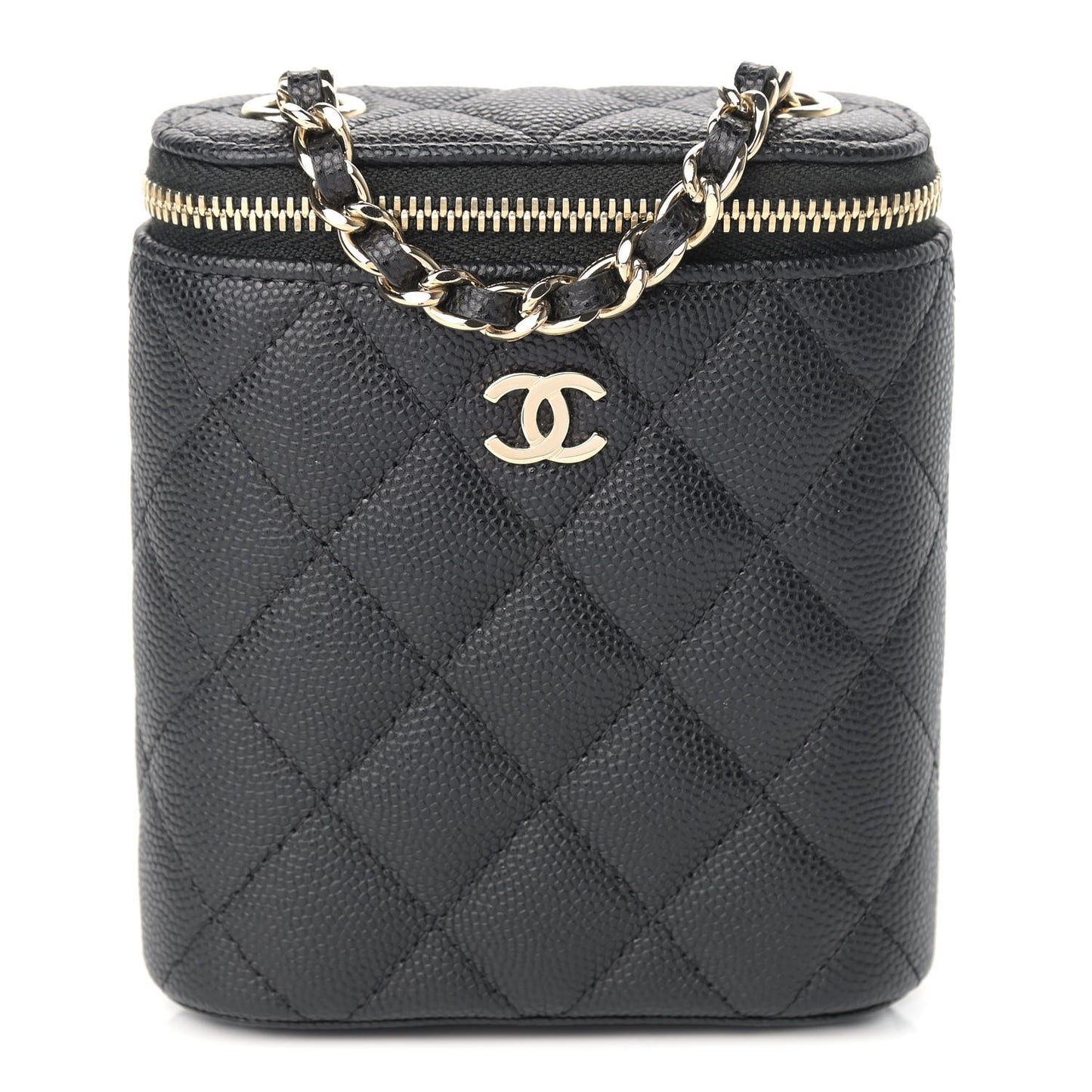 Caviar Quilted Small Vertical Coco Beauty Vanity Case With Chain Black