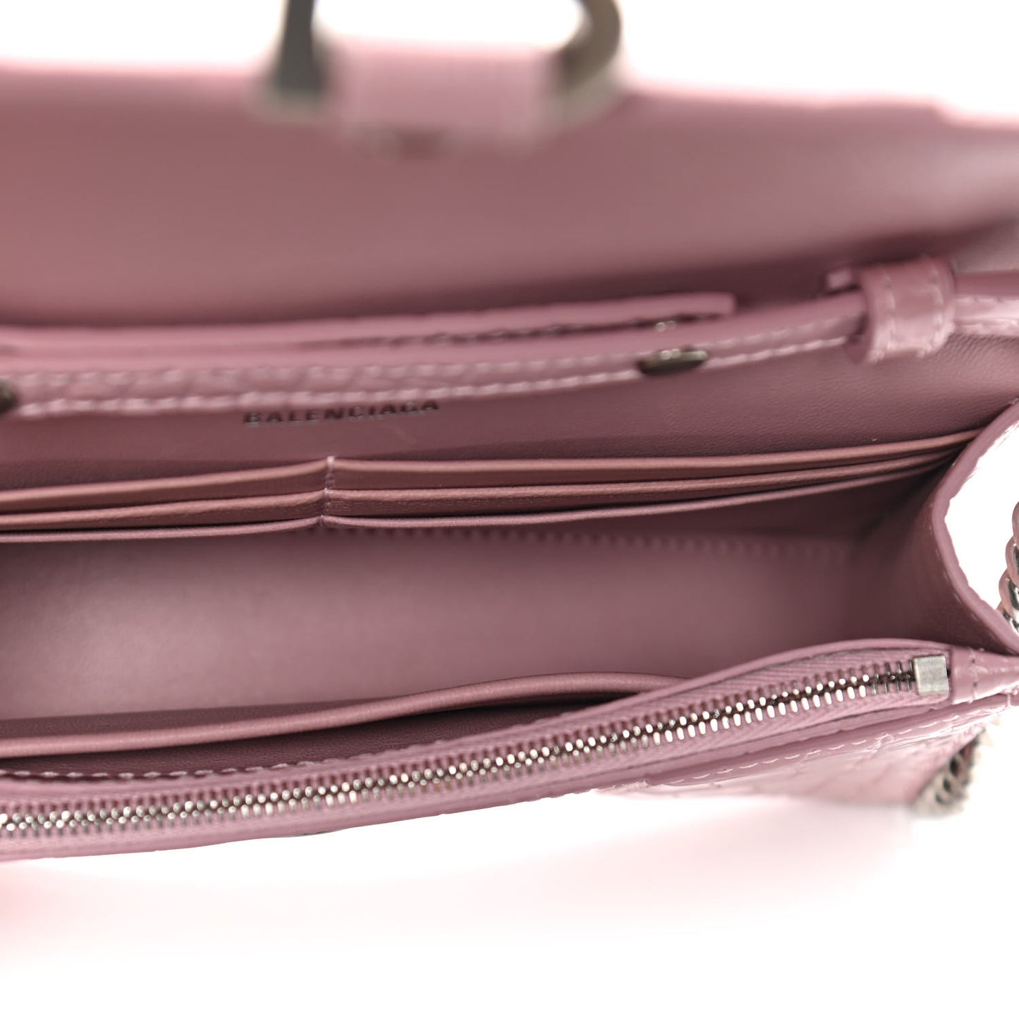 Shiny Calfskin Crocodile Embossed Hourglass Chain Bag Powder Pink