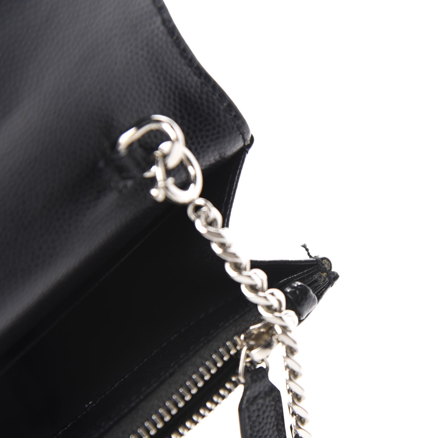 Saint Laurent Grain De Poudre Matelasse Chevron Monogram Envelope Chain Wallet Black 9 of 13