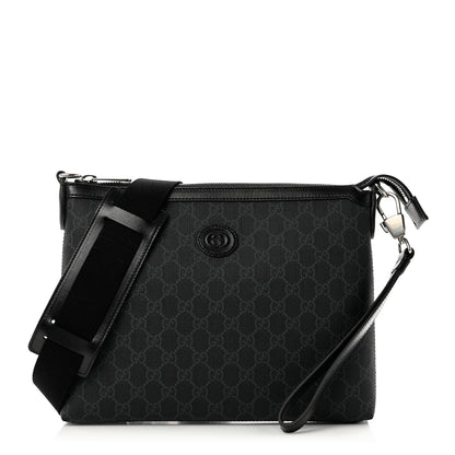 Gucci GG Supreme Monogram Azalea Calfskin Retro Interlocking G Wristlet Messenger Bag Black 1 of 6