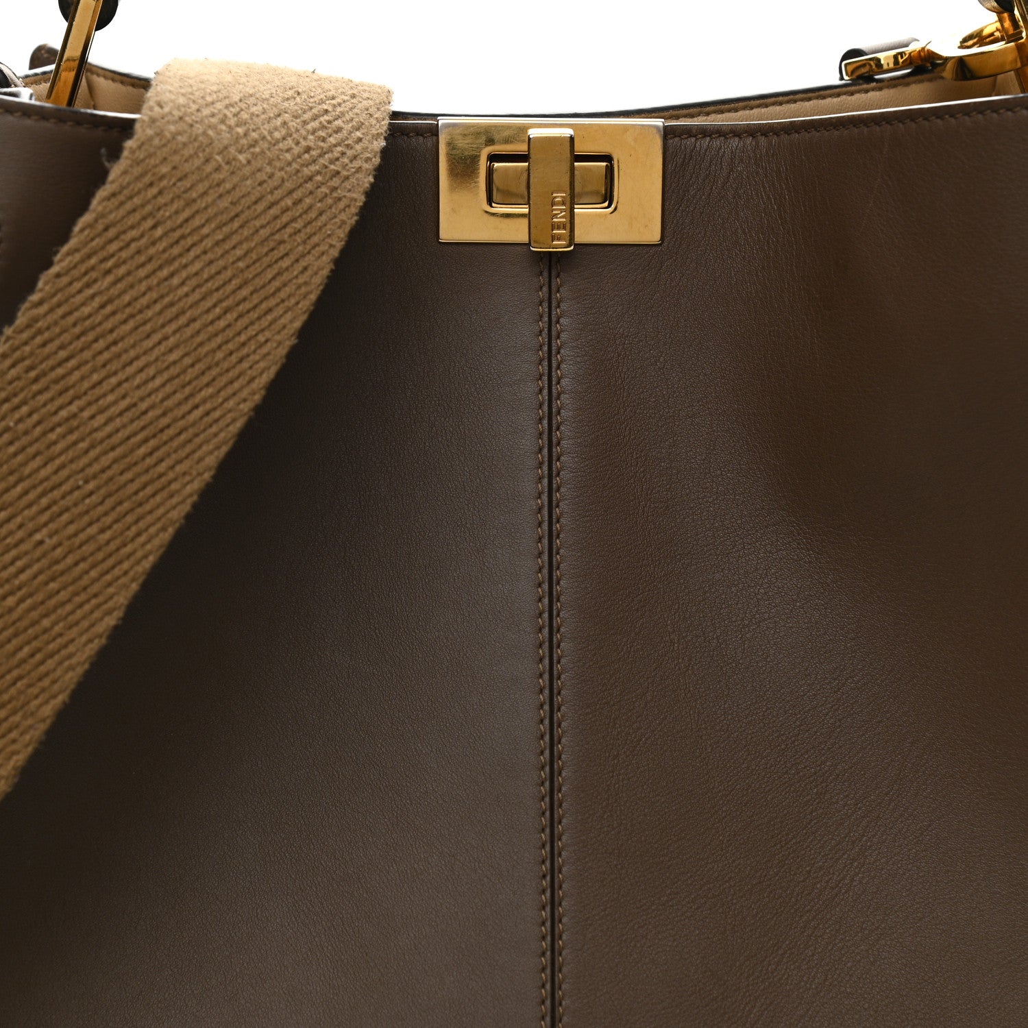 Fendi Vitello Seta Glazed Fabric FF 1974 Medium Peekaboo X-Lite Maya Mogano Panna 9 of 11
