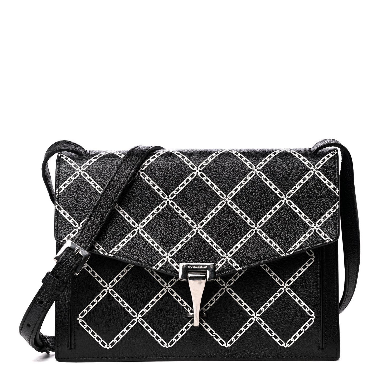 Grain Calfskin Chain Print Crossbody Black