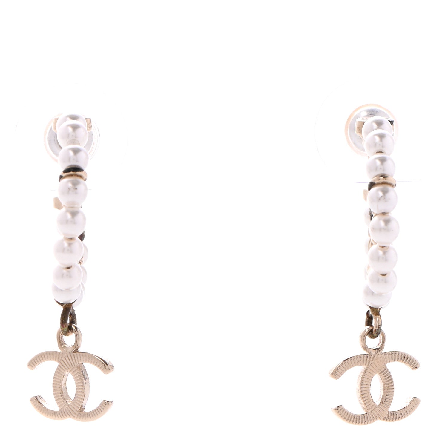 Chanel Pearl Charms CC Hoop Earrings Gold 1 of 11