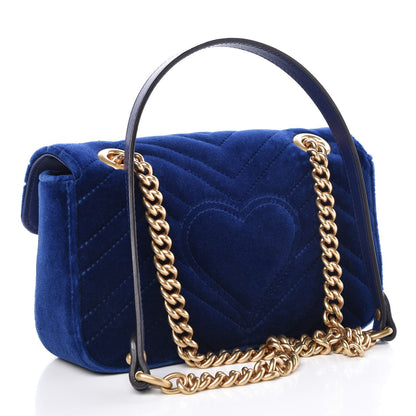 Gucci Velvet Matelasse Mini GG Marmont Shoulder Bag Cobalt Blue 3 of 8