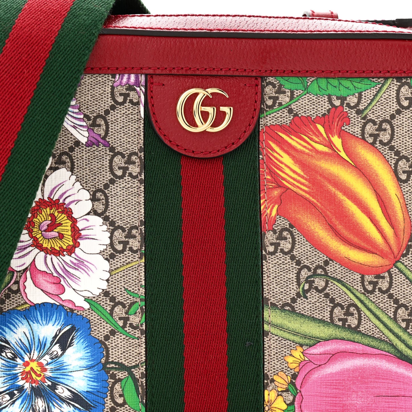 GG Supreme Monogram Flora Web Small Ophidia Top Handle Shoulder Bag Hibiscus Red