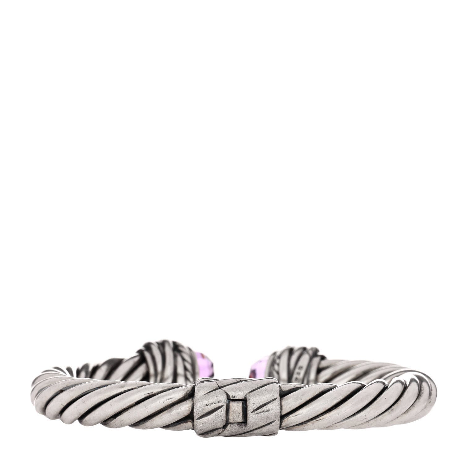 David Yurman Sterling Silver Diamond Amethyst 8mm Cable Crossover Bracelet 2 of 3