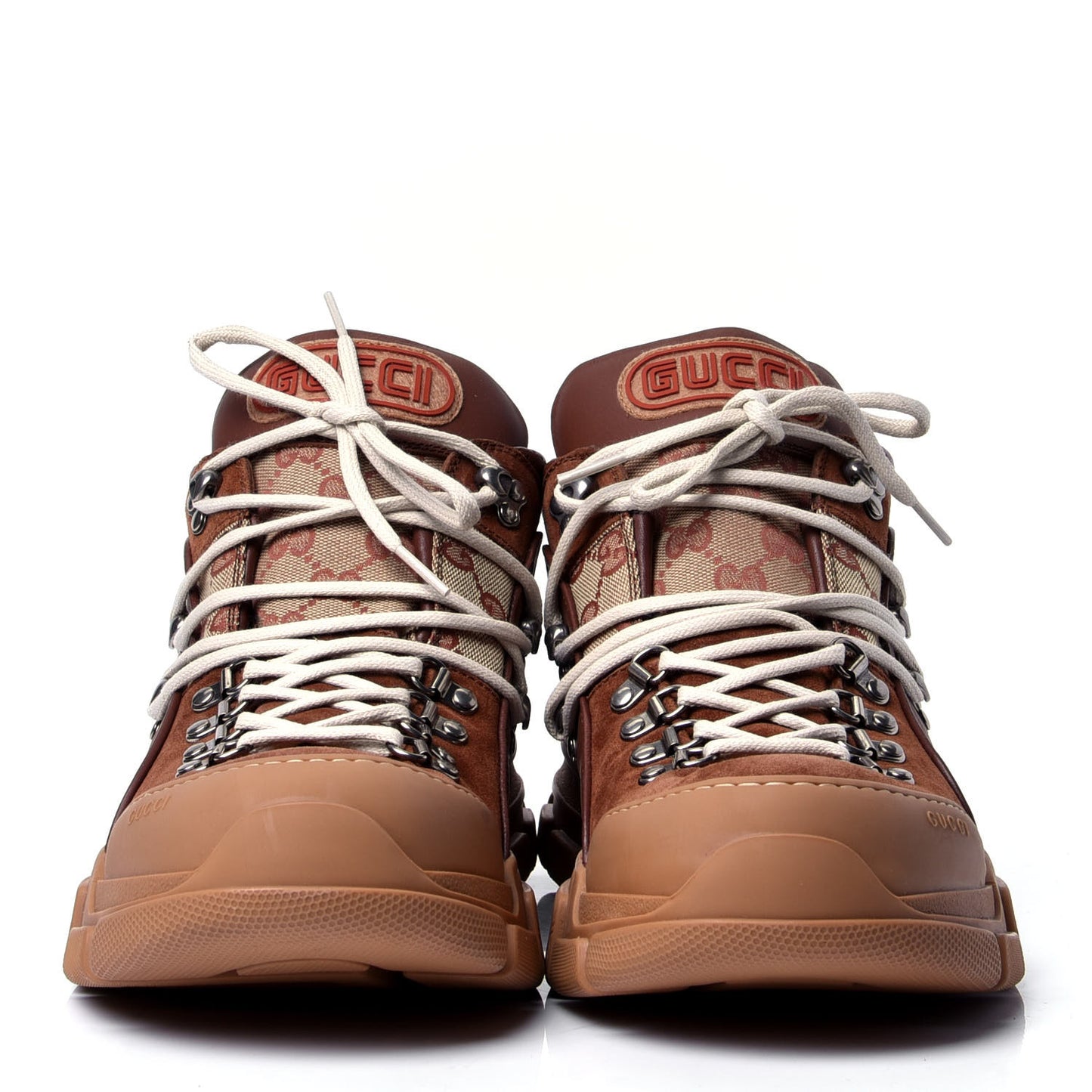 X SEGA Suede Calfskin GG Monogram Mens Flashtrek Sneakers 12 New Cuir Beige Ruggine