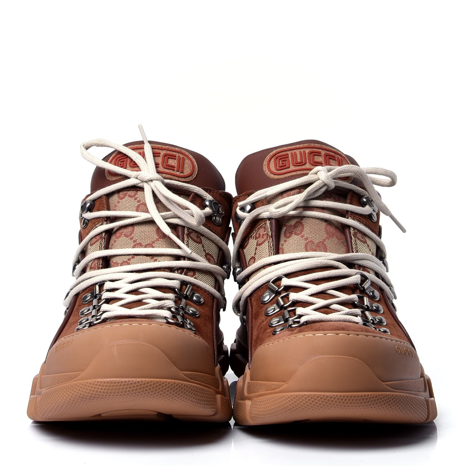 Gucci X SEGA Suede Calfskin GG Monogram Mens Flashtrek Sneakers 12 New Cuir Beige Ruggine 2 of 6