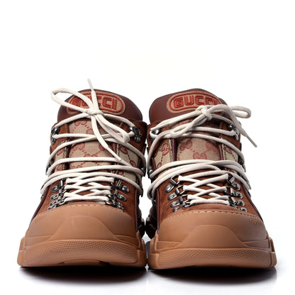 Gucci X SEGA Suede Calfskin GG Monogram Mens Flashtrek Sneakers 12 New Cuir Beige Ruggine 2 of 6